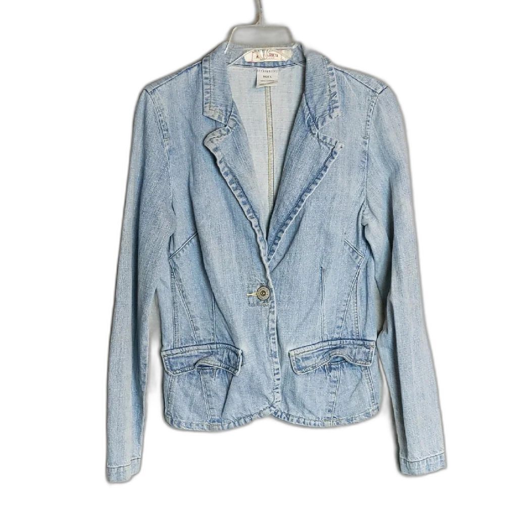 Z. Cavaricci Blue Denim Cotton Blazer Jacket Women's size L